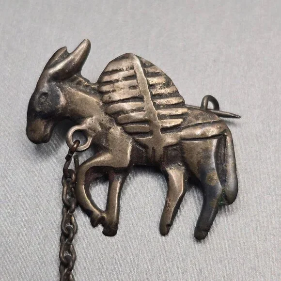 VTG Los Castillo Silver Donkey Brooch 3" Partial 2 Mule Pin Mexico - Picture 3 of 13